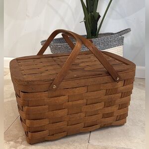 Vintage Woven Brown Picnic Basket